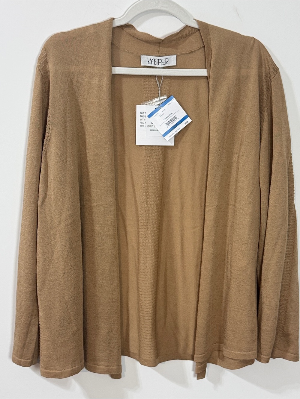 Kasper Women's Open-Front Cardigan in Camel Brown w/ Sheer Detail- Sizes M & XL